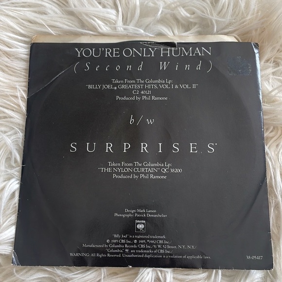 Vtg Billy Joel you’re only human second wind 45 small record in paper sleeve - Picture 15 of 16